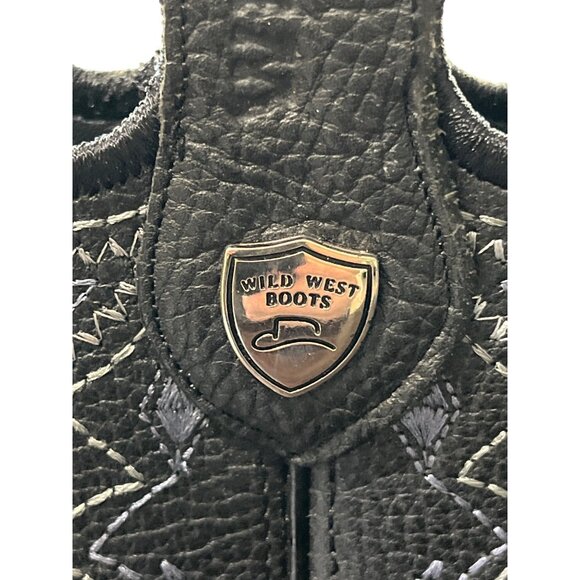 Wild West Leather Boots Square Toe Black Brown Cowboy Rodeo Mens Size 6.5 EE - Picture 5 of 9